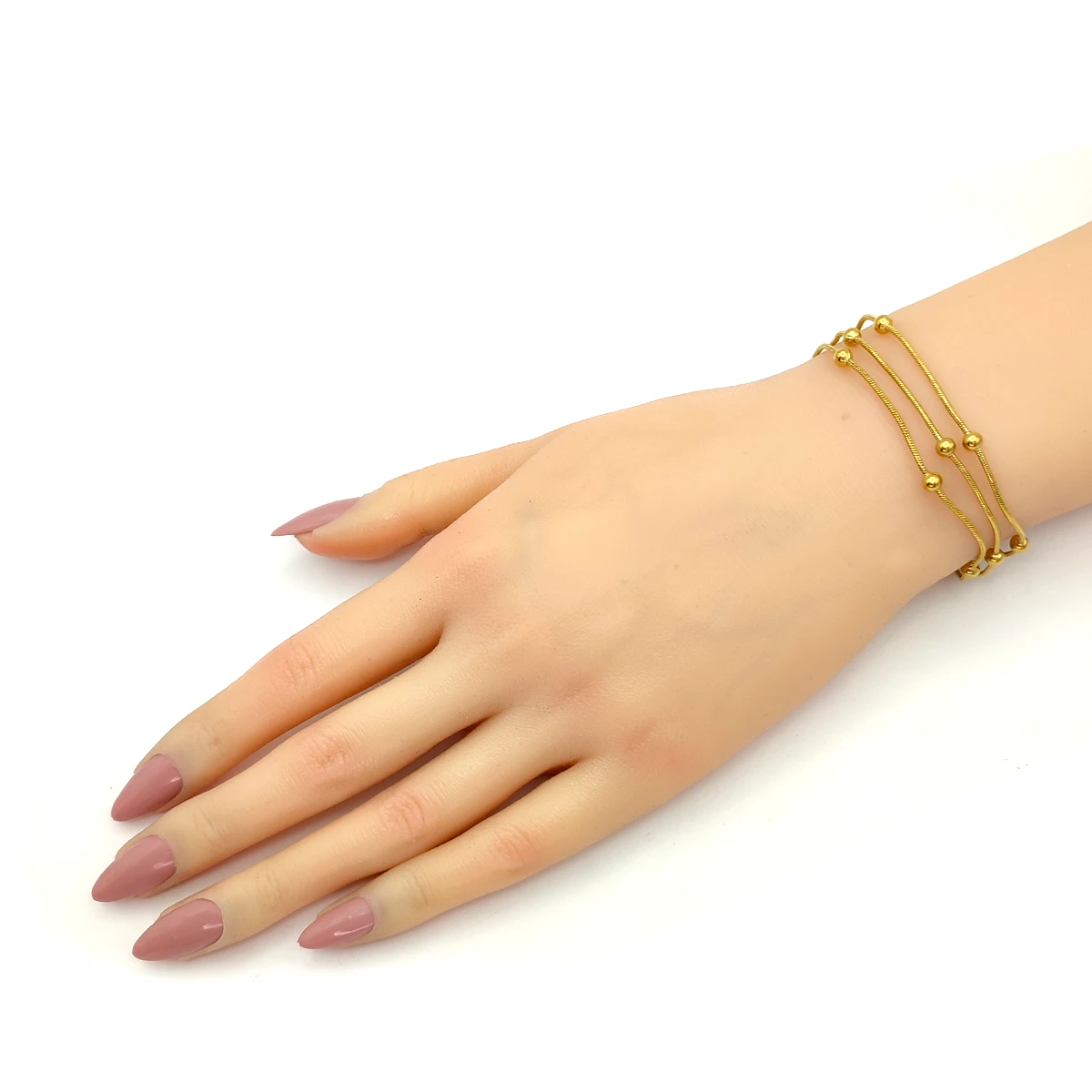 Pulsera Acero Dorado Triple Cola de Rata con Balines