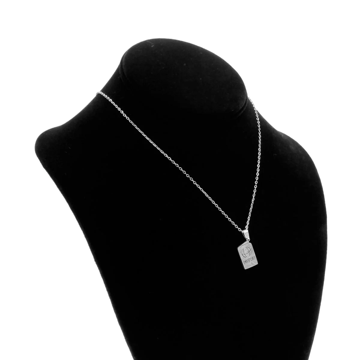 Set Joyeria Acero Plateado Pasaporte Grabado