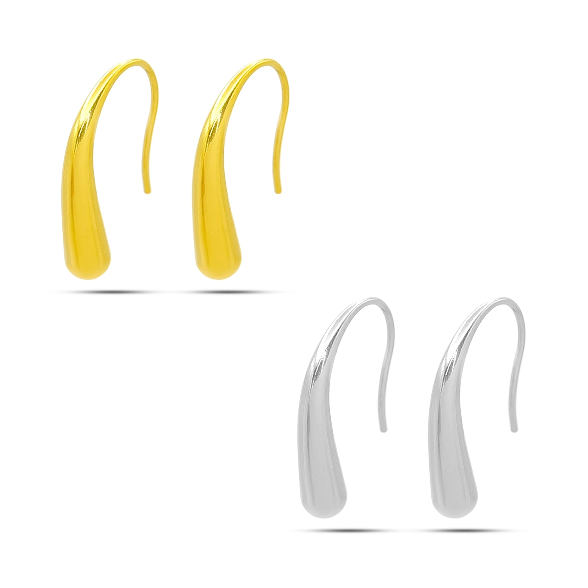 Aretes Acero Inox Gota Cayendo Curvos de Gancho