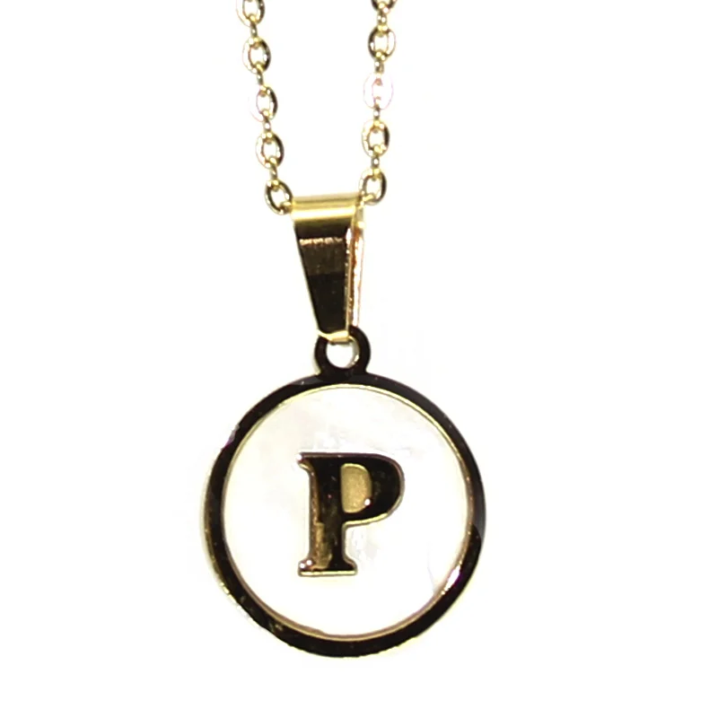 Collar Acero Dorado Letra P Madre Perla