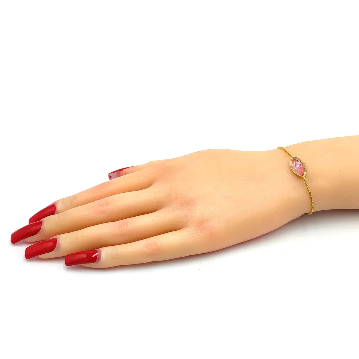 Pulsera Acero Inox Dorado Ojo Rosa Cristal Ajustable