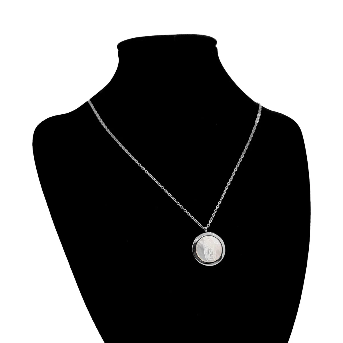Collar Acero Inox Plateado Virgen Guadalupe Madre Perla