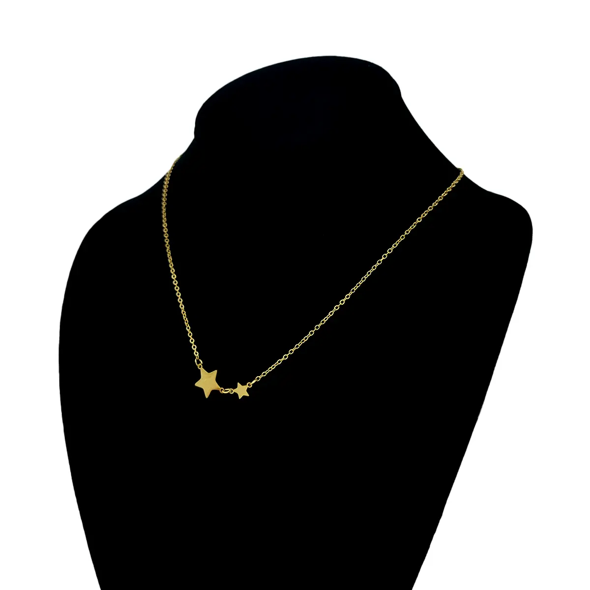 Collar Acero Dorado Inox Dos Estrellas Lisas Sencillo