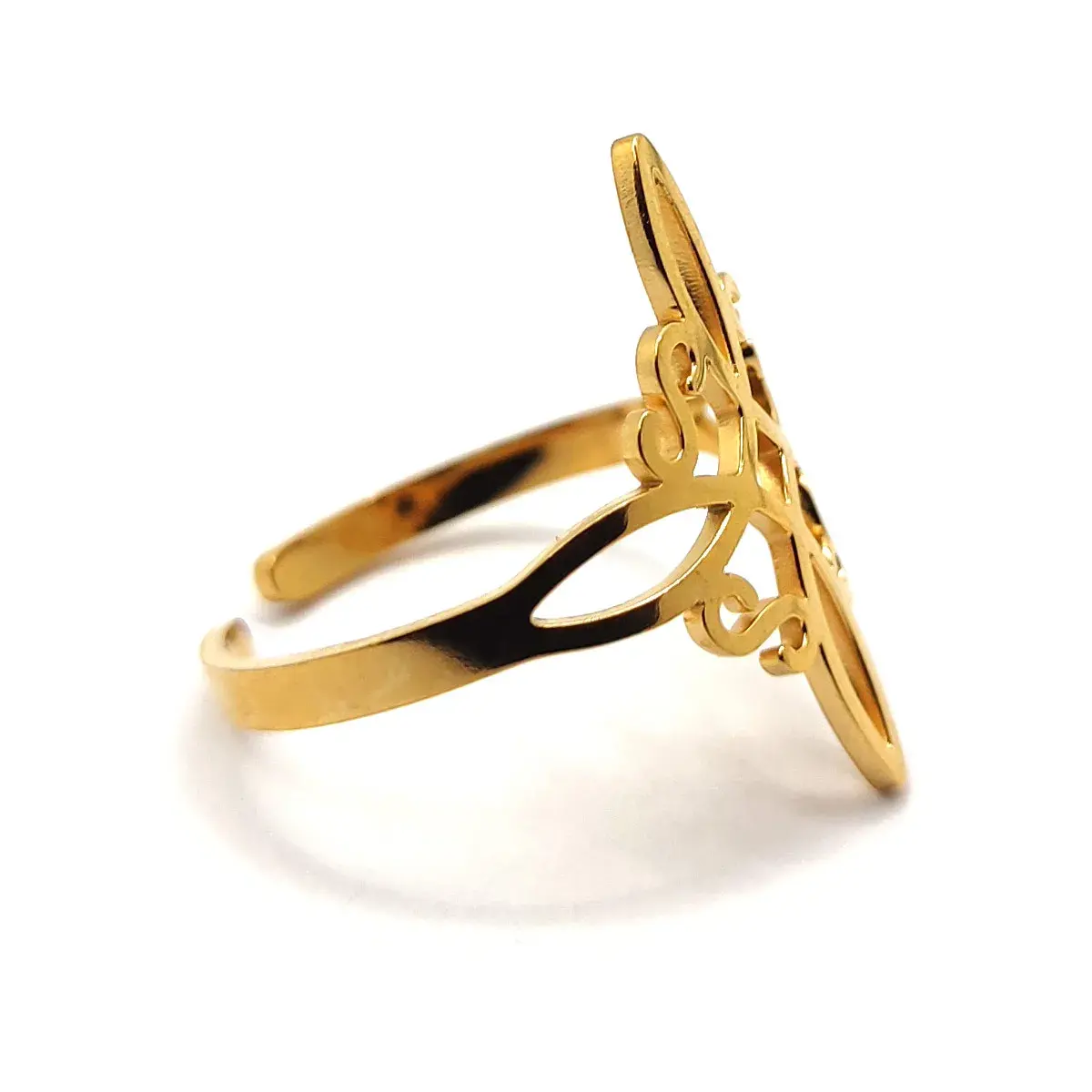 Anillo Acero Dorado Ajustable Nudo de Bruja Protección