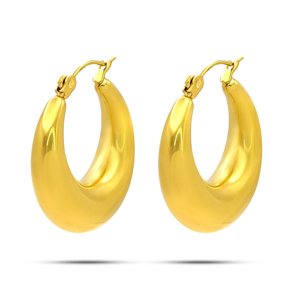 Aretes Acero Dorado Arracadas Chunky Gruesas Moda
