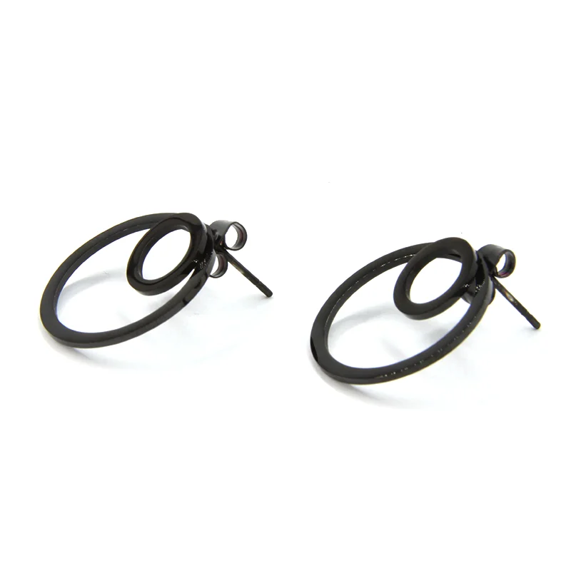 Aretes Acero Inox Negro Circulo Doble Huecas Minimalista