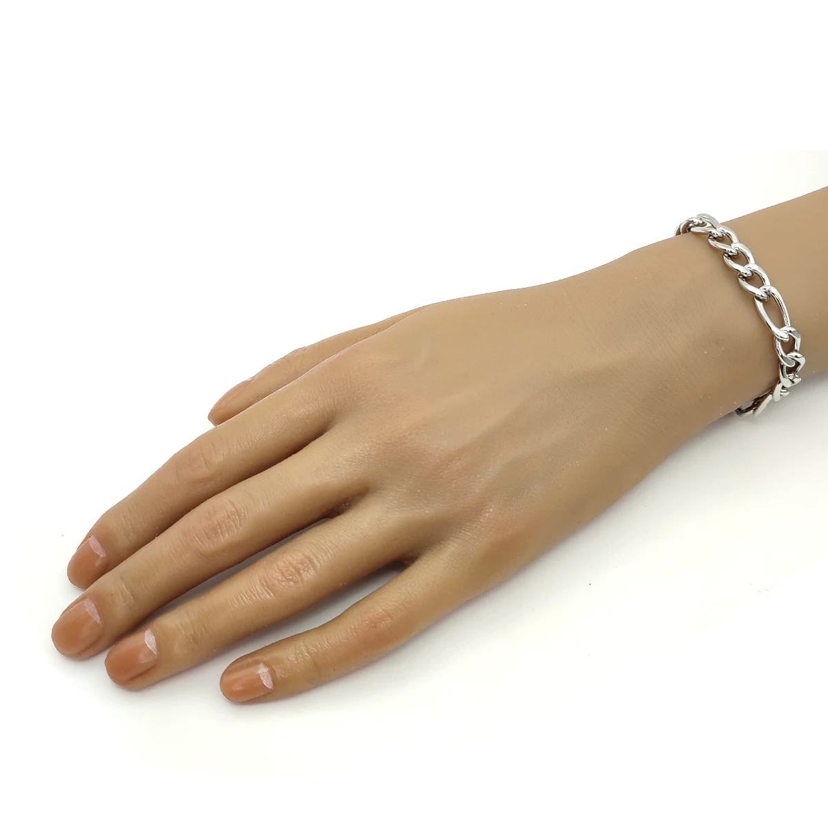 Pulsera Acero Plateado Clásica 3x1 Figaro Clásica 9 mm