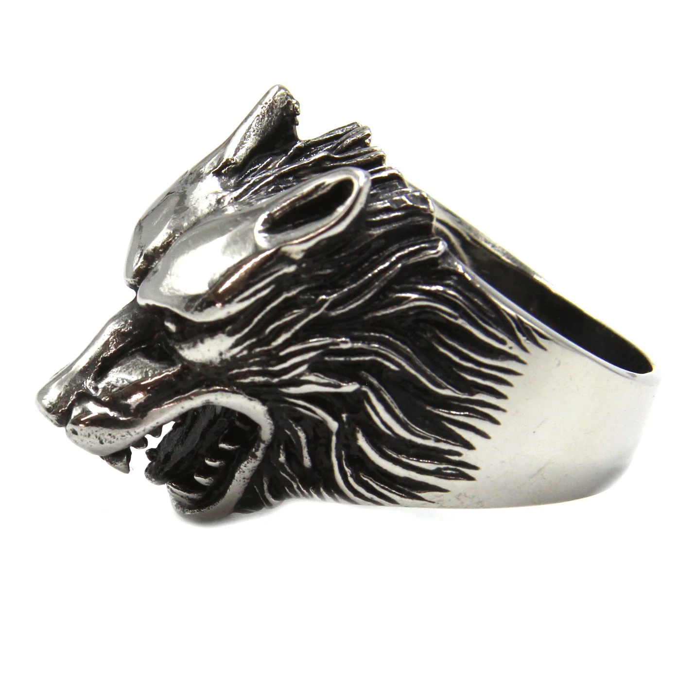 Anillo de Hombre en Acero Cabeza de Lobo Nocturno