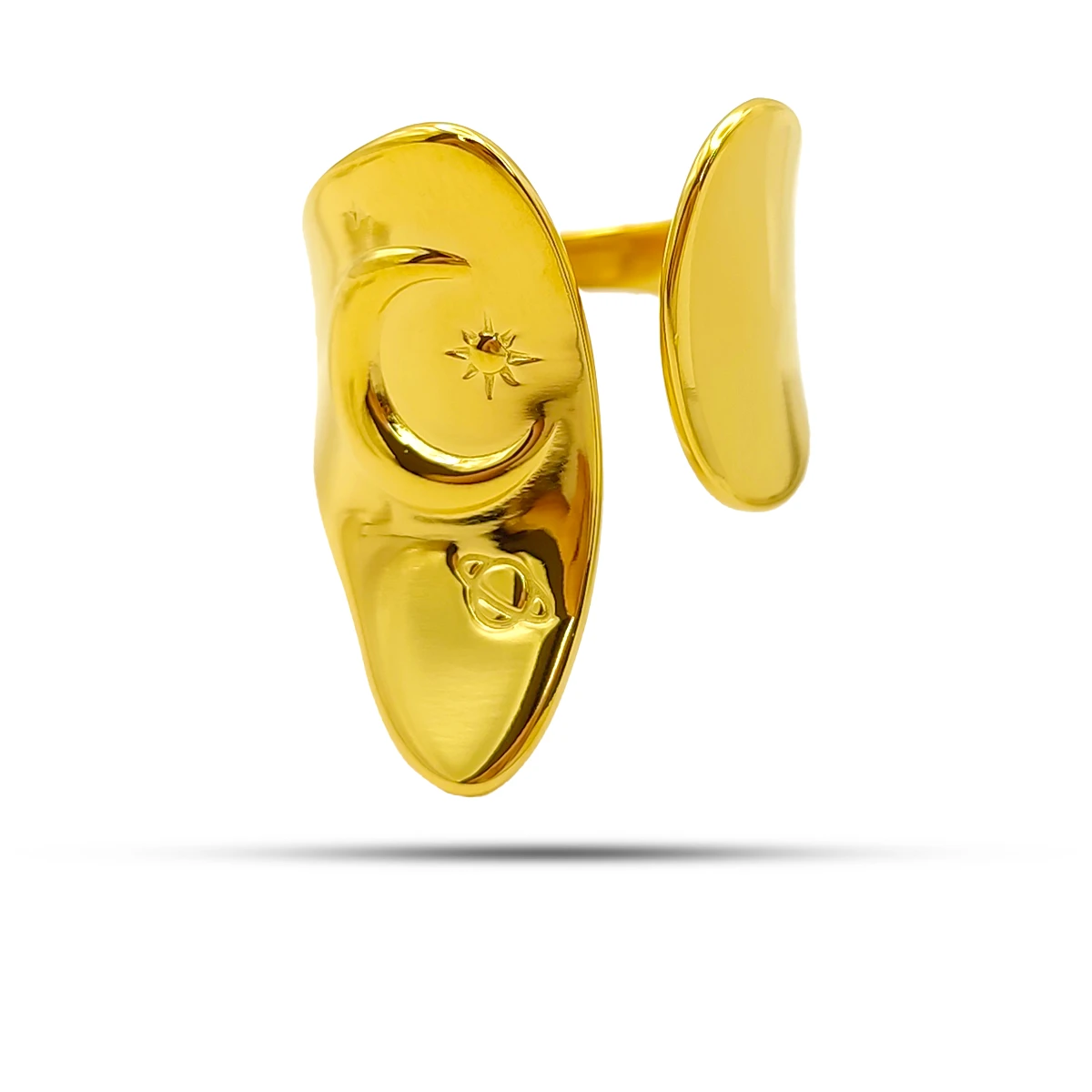 Anillo Acero Irregular Estrella Luna Saturno Ajustable