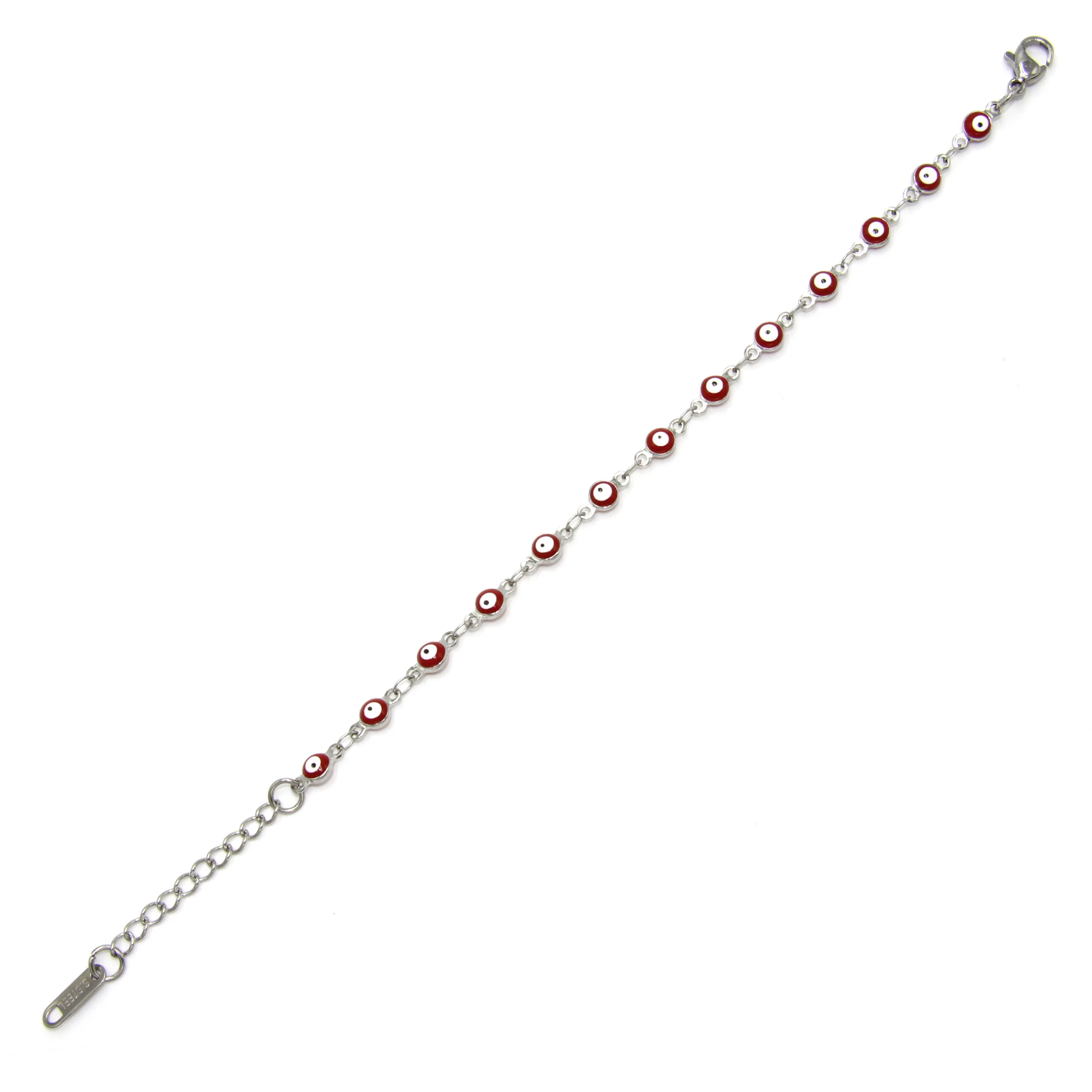Pulsera Acero Plateado Ojo Turco Nazar 4 mm Rojo Amor