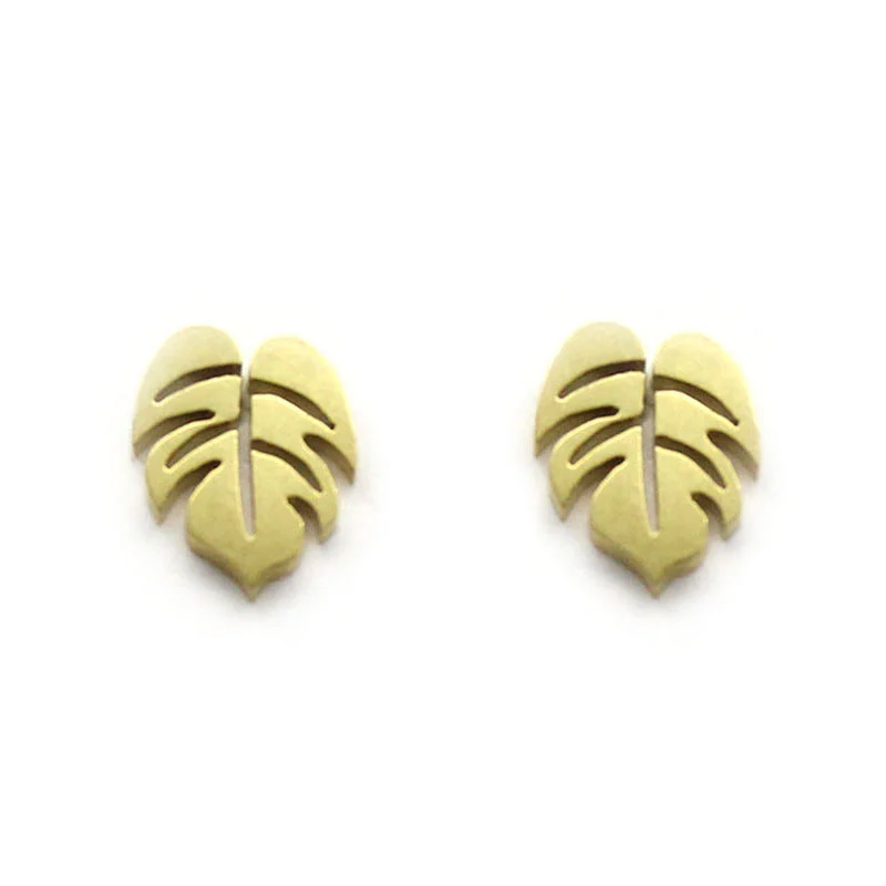 Aretes Tipo Broquel Acero Inoxidable Dorado Hoja De Palma