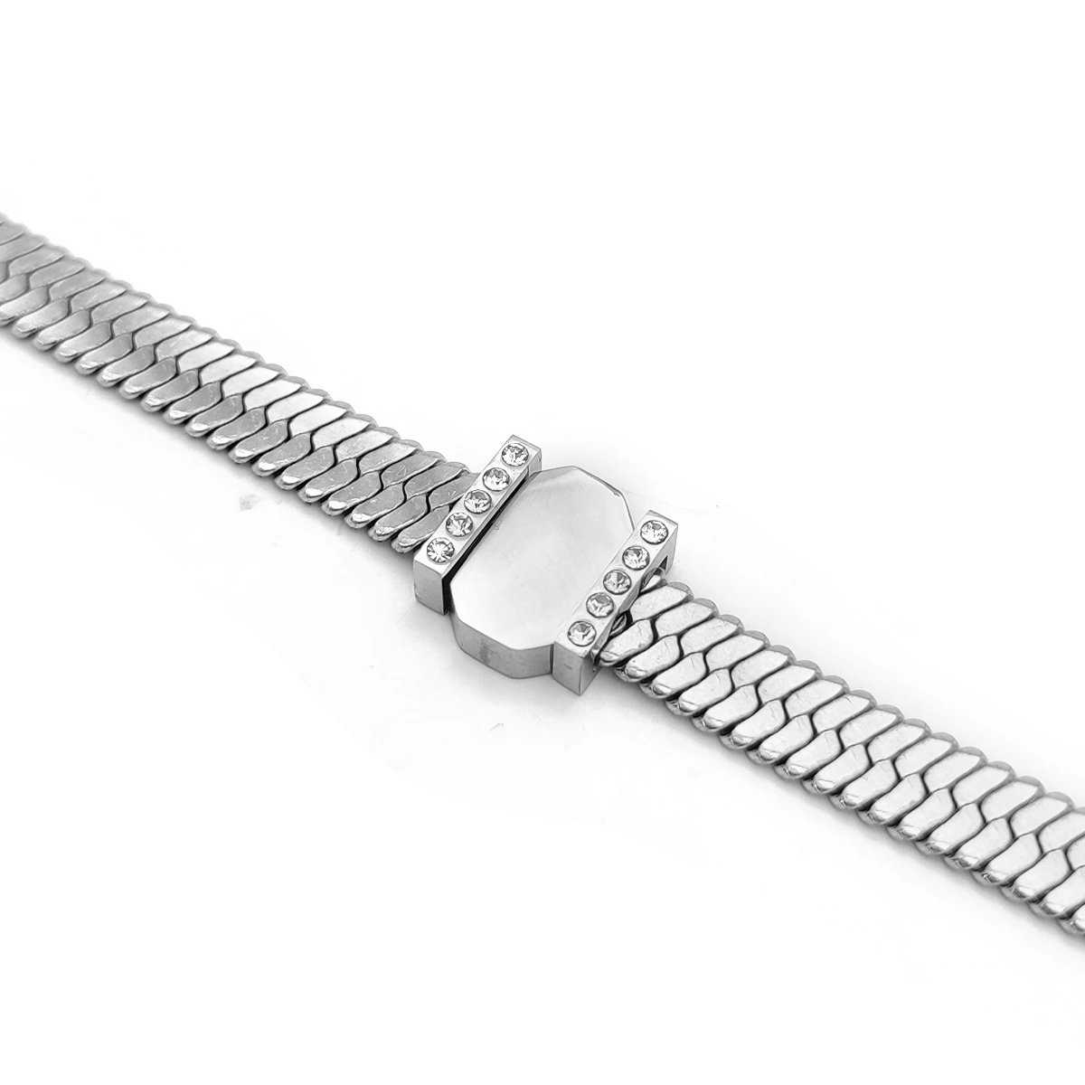 Pulsera Acero Plateado Planchada Cuenta Grabado Zirconia