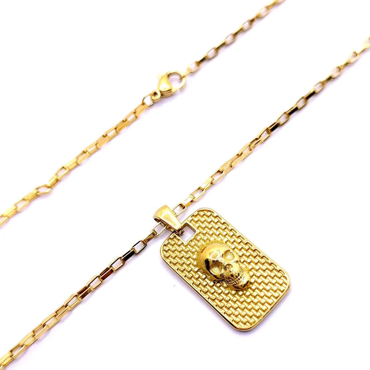 Collar Acero Dorado Placa Cráneo Calavera Real 26 x 16 mm