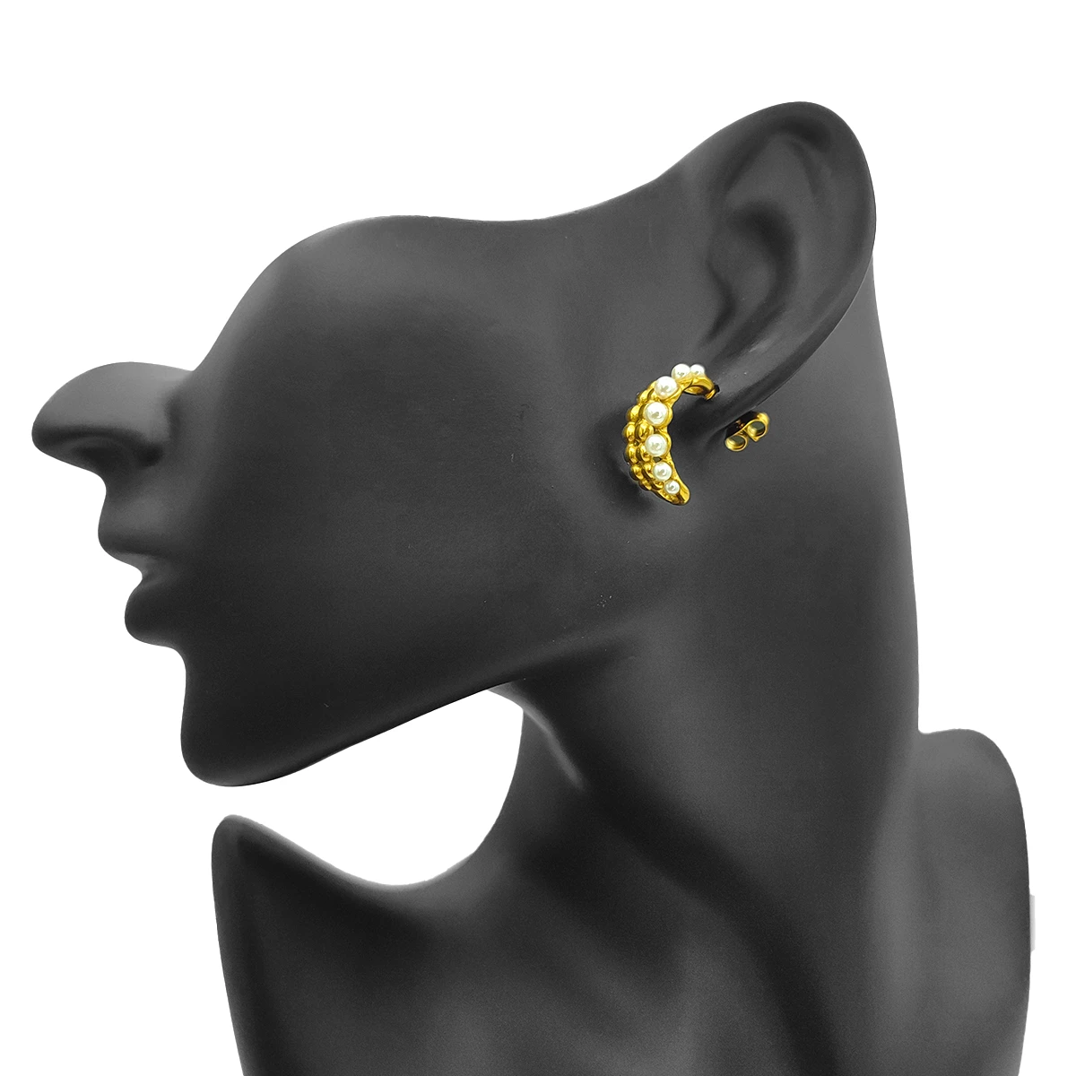 Aretes Acero Dorado Arracada Triple Perla Bolitas 18 mm