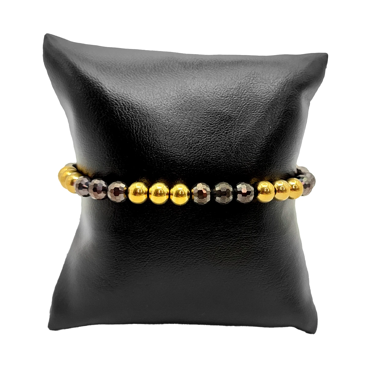 Pulsera Acero Dorado Balines Cuentas Negras Recorrible