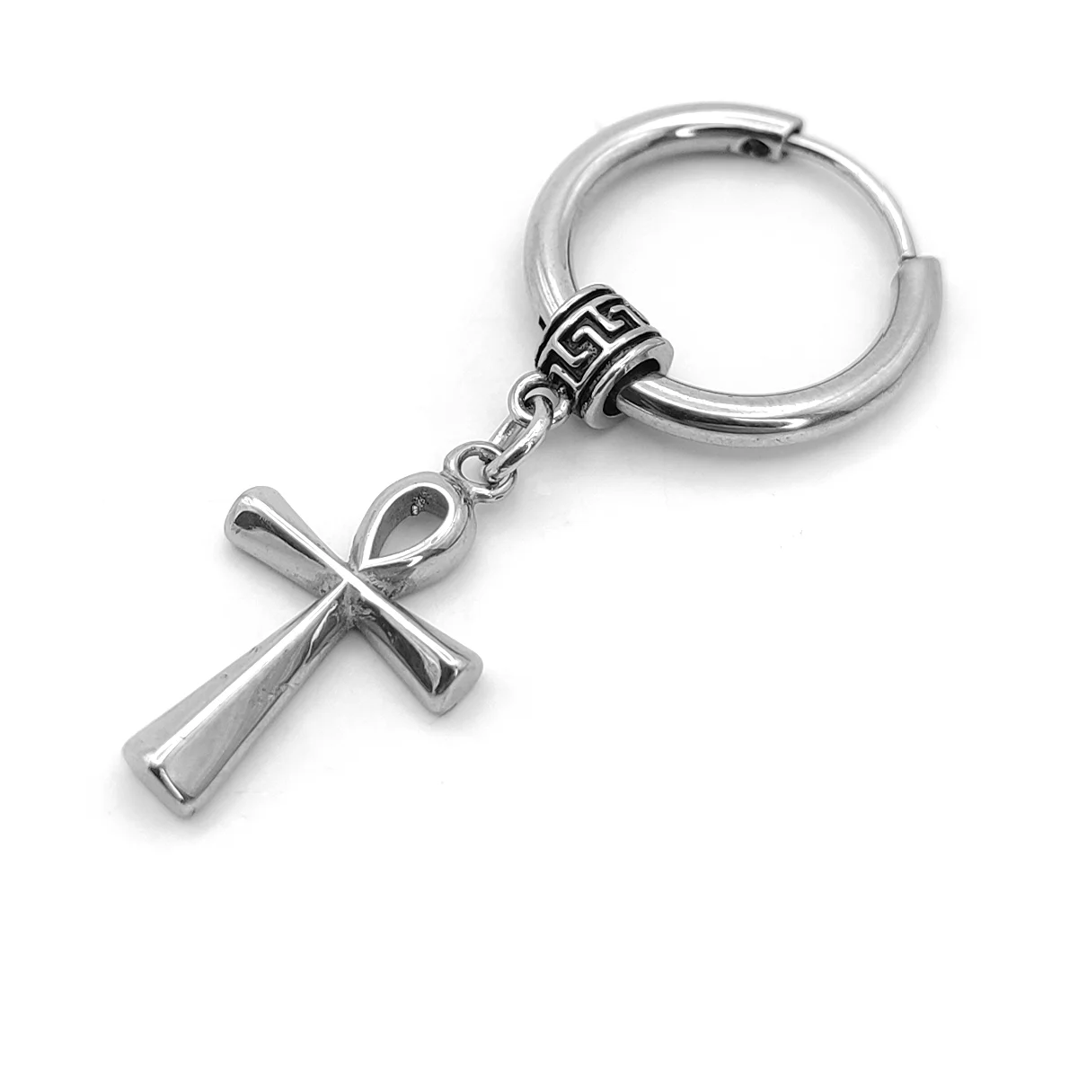 Piercing de Oreja Acero Plateado Cruz Egipica Huggie