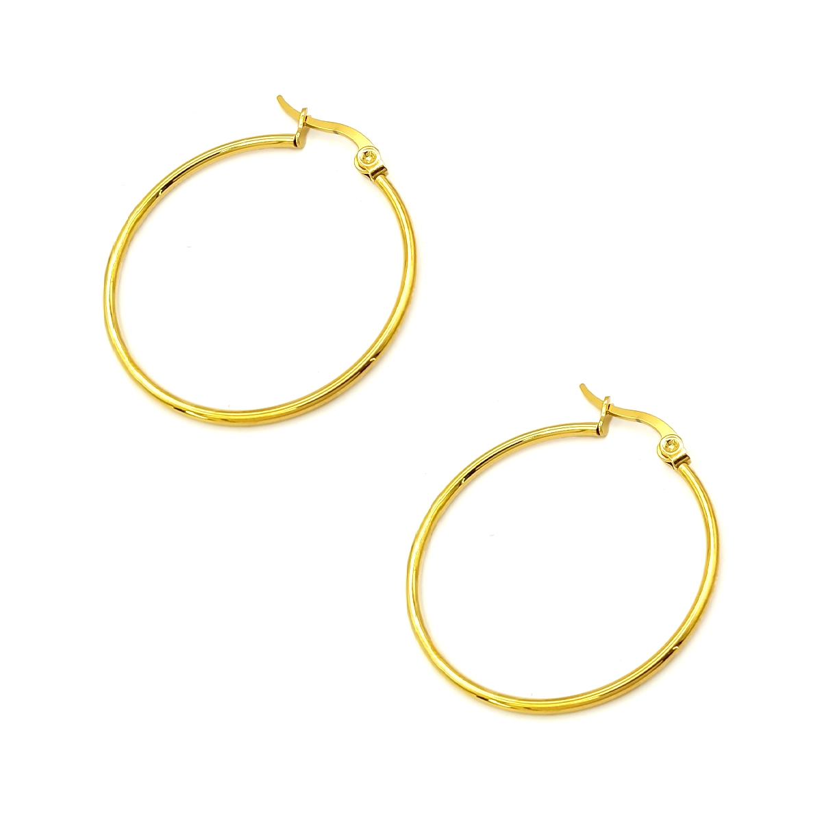 Aretes Acero Dorado Arracadas Sencillas Delgadas 32 mm