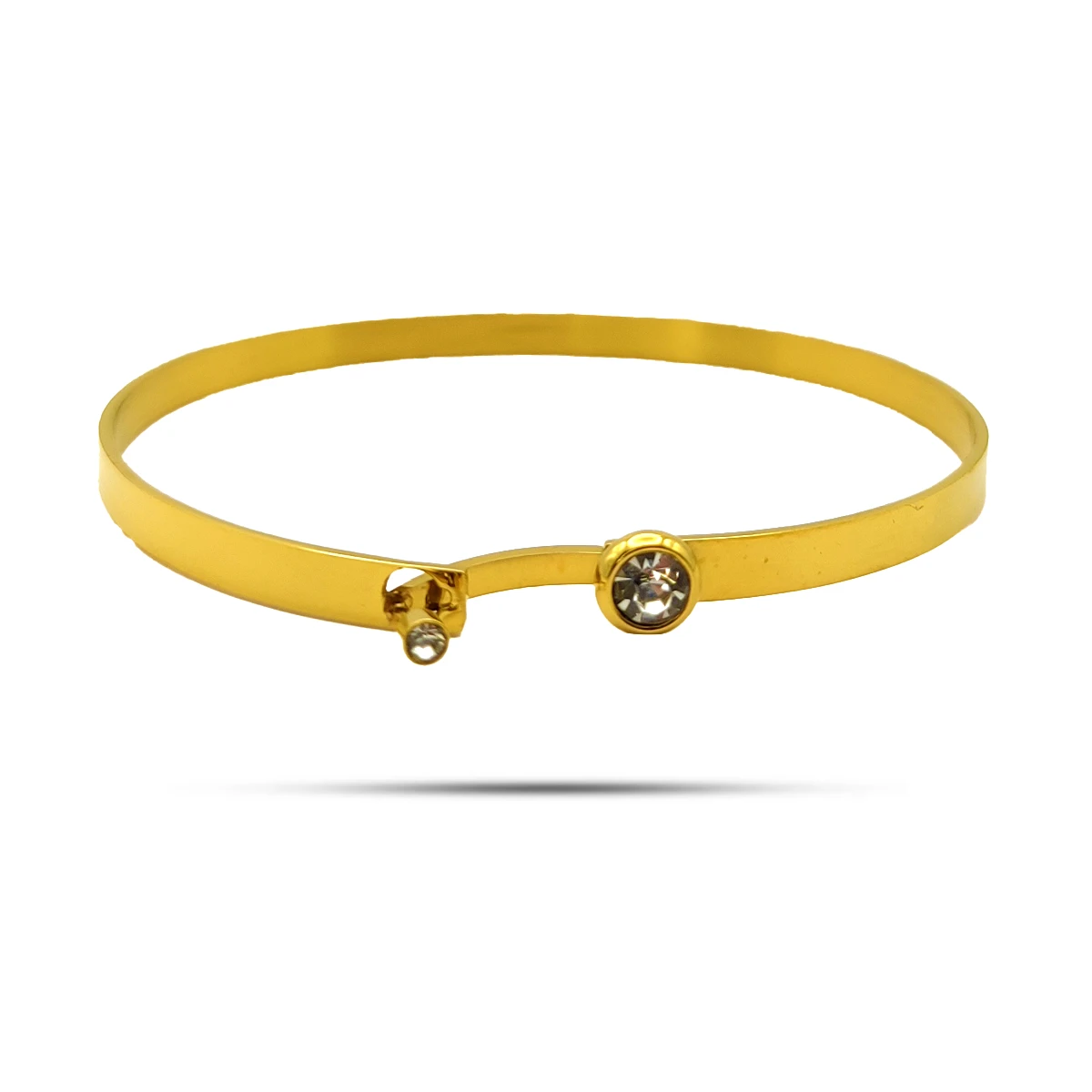 Pulsera Acero Brazalete Liso Cristales Redondos Claros