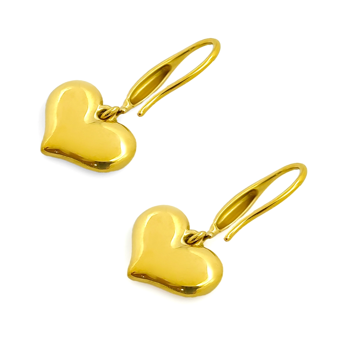 Aretes Acero Inox Dorado Gancho Colgante Corazón