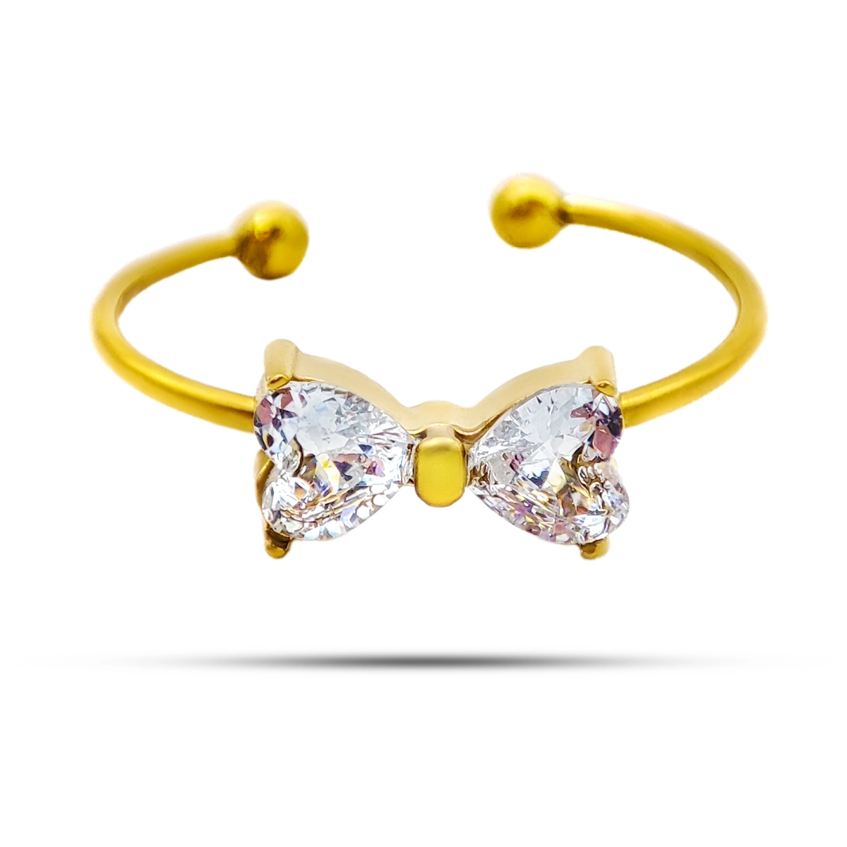 Anillo Acero Dorado Moño Centro Zirconia Cubica Ajustable