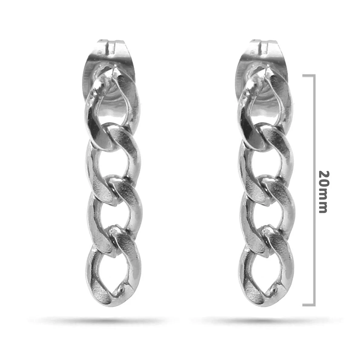 Aretes Tipo Cadena Acero Plateado Eslabon Barbado 20mm