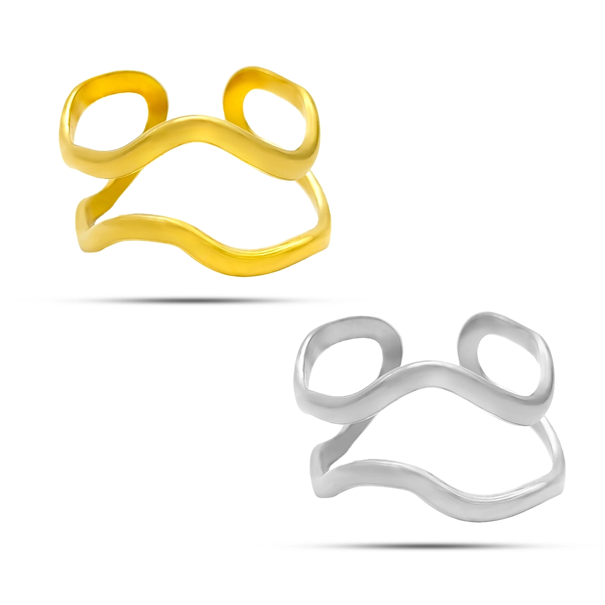 Anillo Acero Inox Doble Linea Irregular Delgada Ajustable