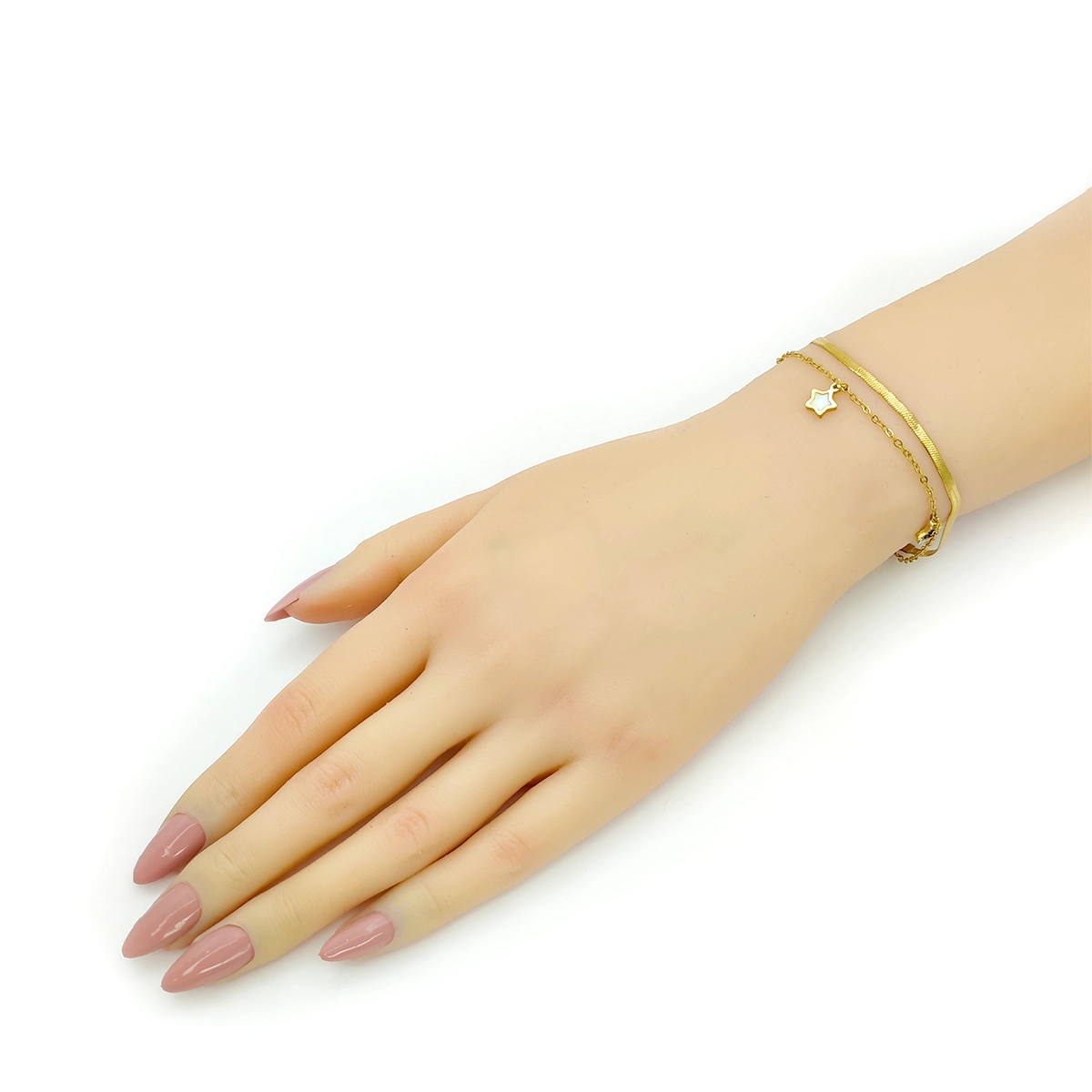 Pulsera Acero Dorado Doble Planchada Estrellas Colgantes