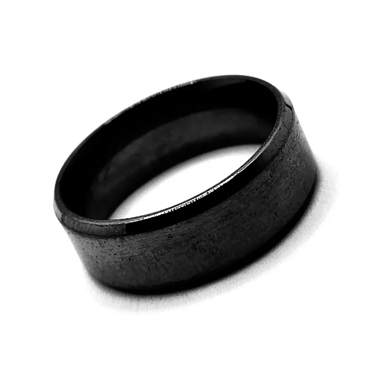 Anillo Acero Inox Negro Argolla Satinado Biselado 8mm