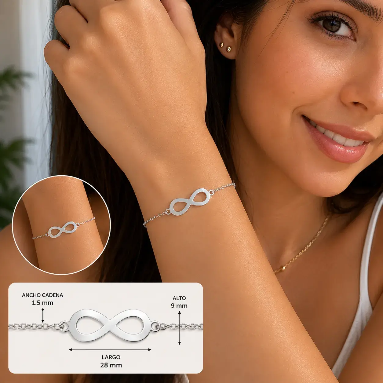 Pulsera Acero Plateado Simbolo Infinito Liso Sencilla
