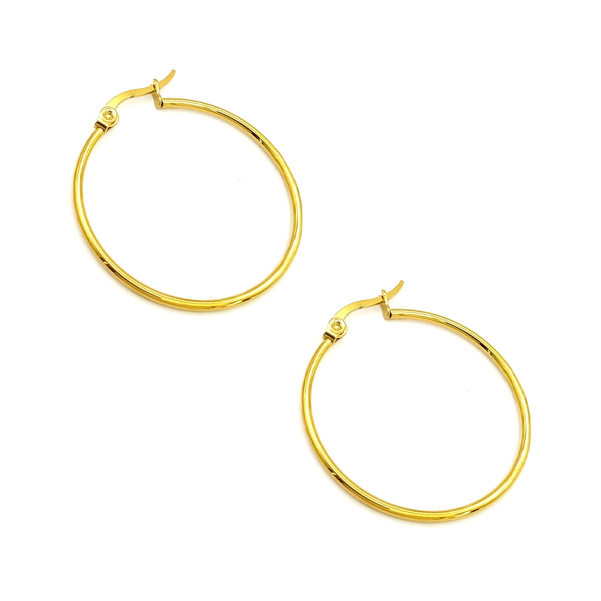 Aretes Acero Dorado Arracadas Sencillas Delgadas 32 mm