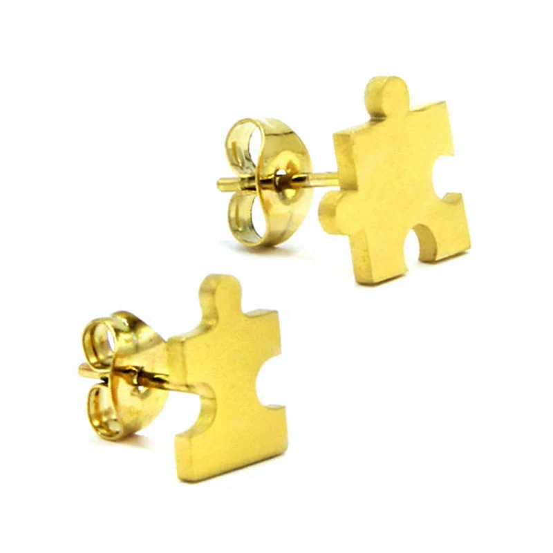 Set Joyeria Acero Inoxidable Dorado Rompecabezas Puzzle