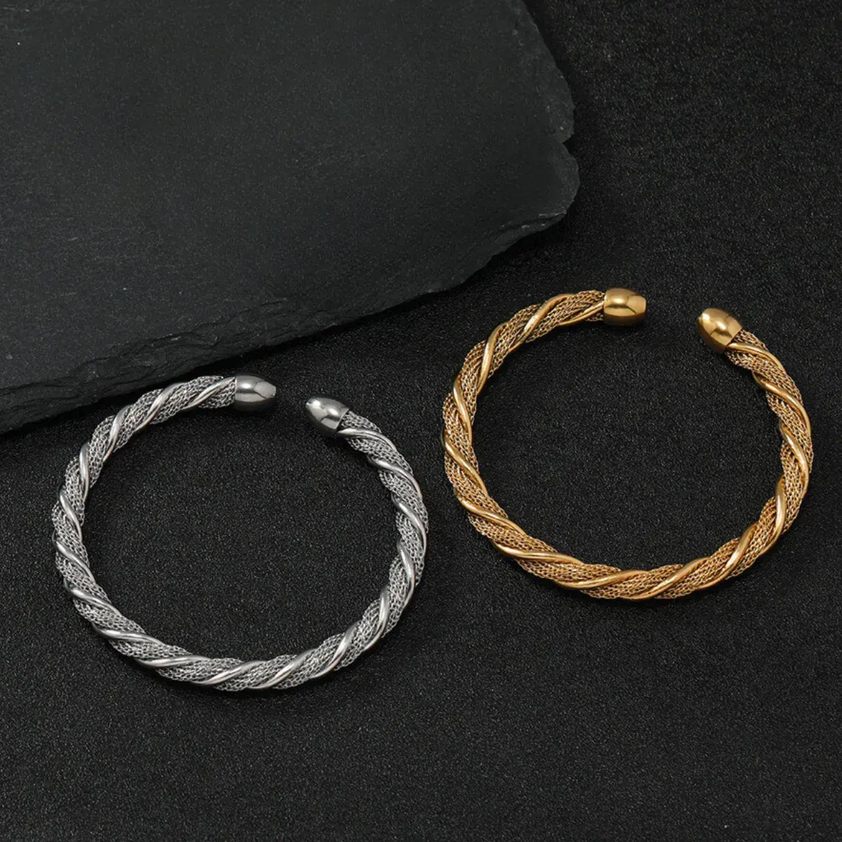 Pulsera Acero Inox Brazalete Ajustable Malla Torcido