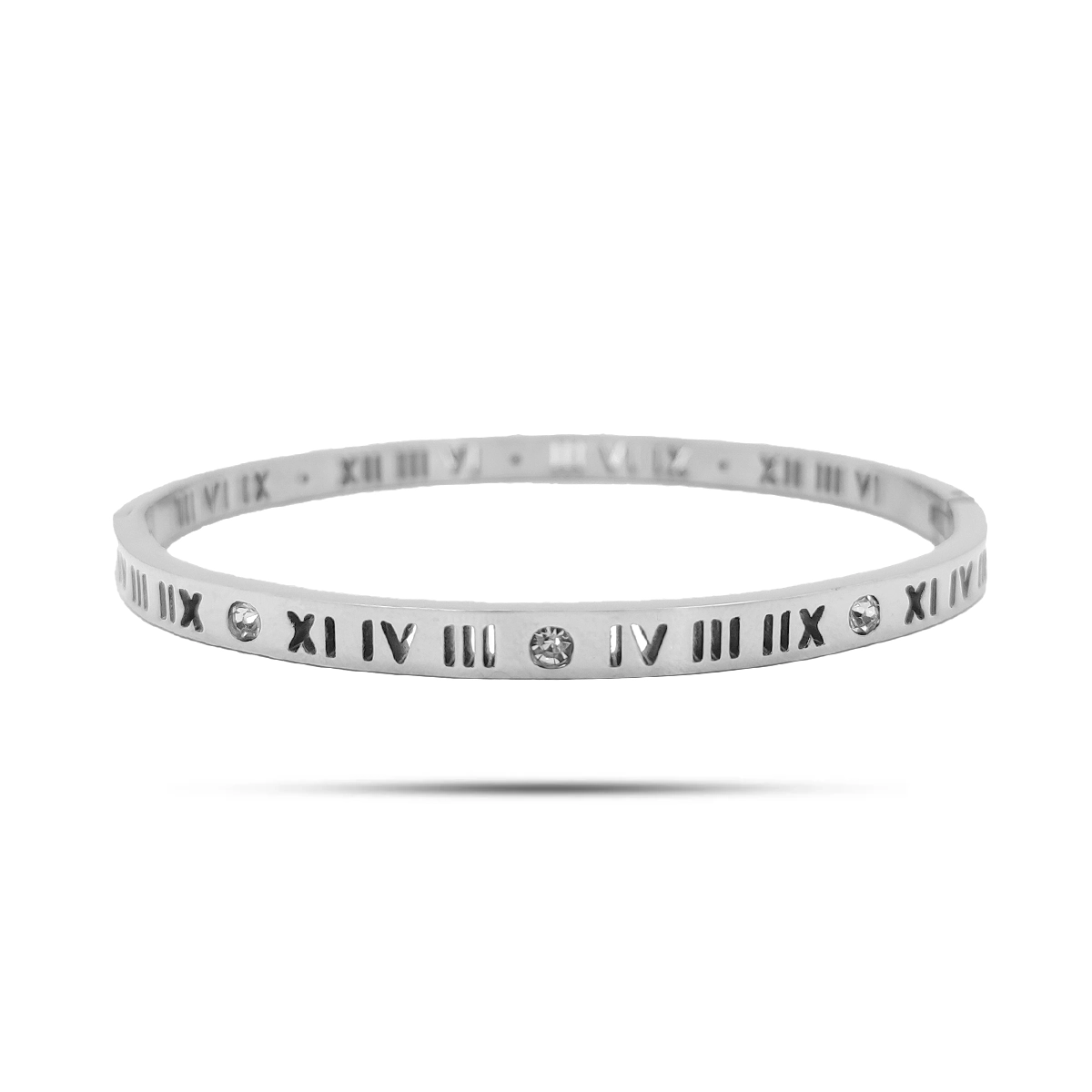 Pulsera Acero Brazalete Numeros Romanos Huecos Cristales