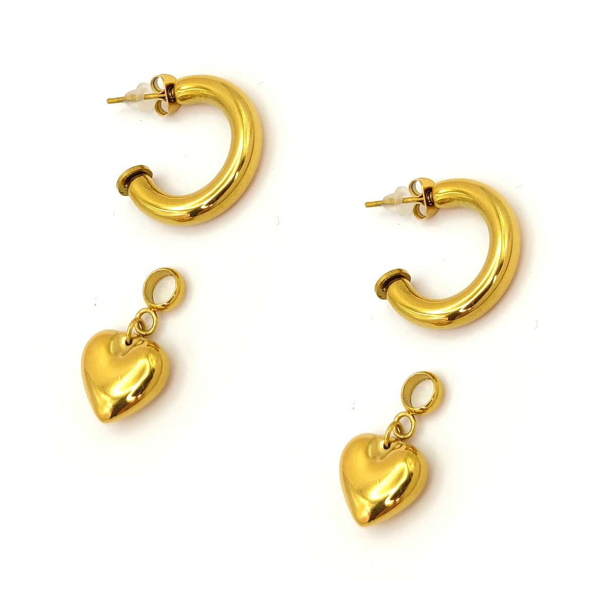 Aretes Acero Dorado Arracadas Chunky Charm Corazon