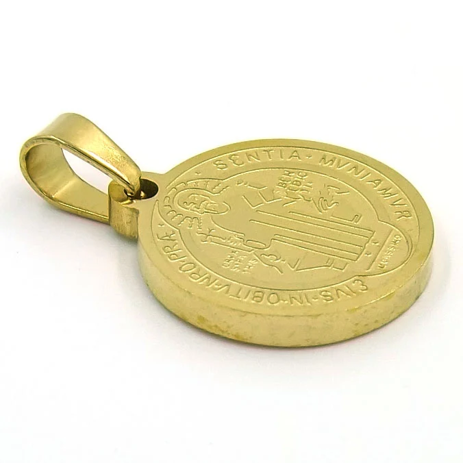Dije de Acero Medalla Dorado San Benito 18mm