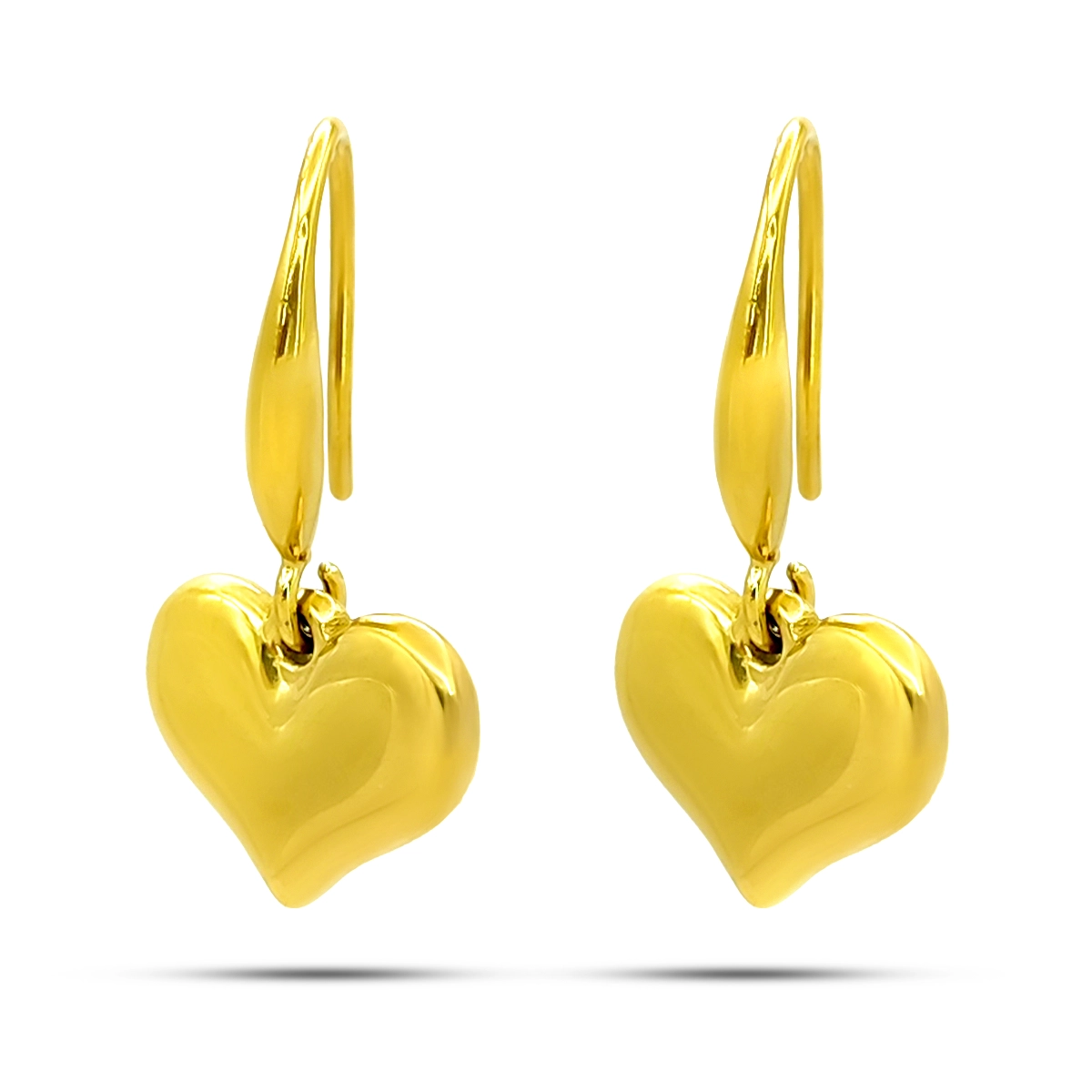 Aretes Acero Inox Dorado Gancho Colgante Corazón