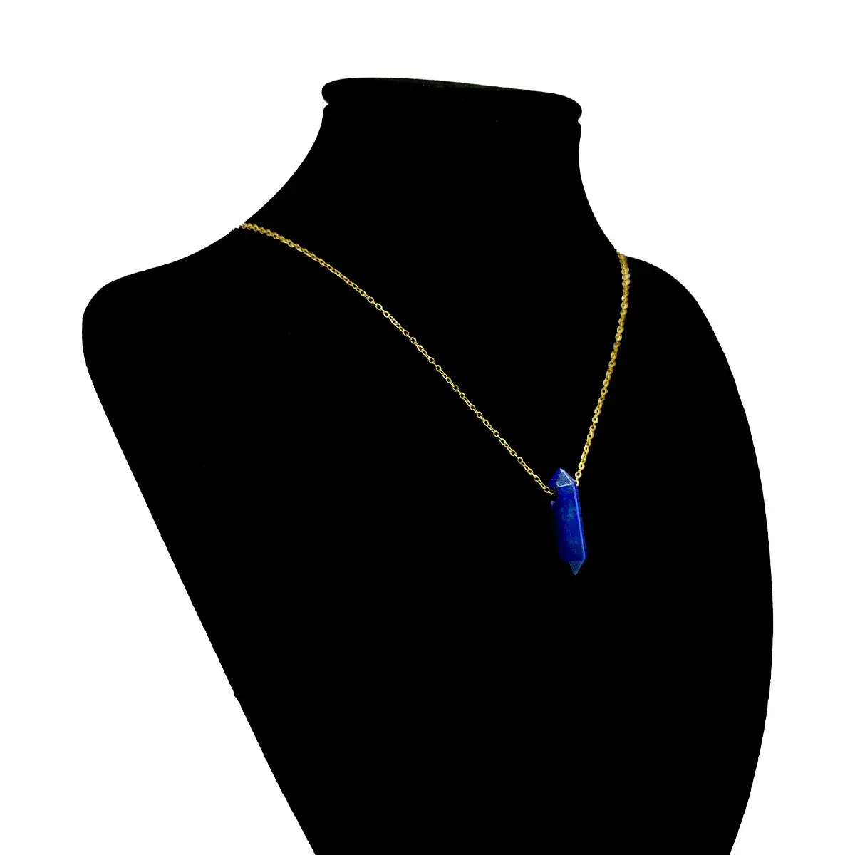 Collar Acero Inox Dorado Péndulo Doble Punta Lapislazuli