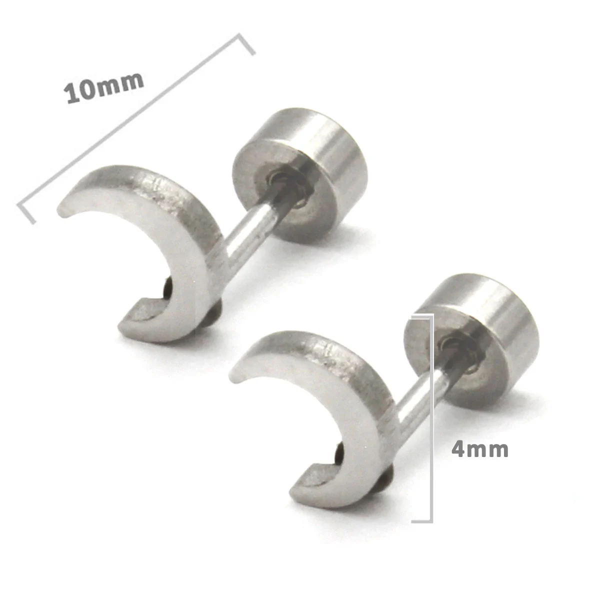 Aretes Tipo Broquel Dormilon Acero Plateado Mini Luna
