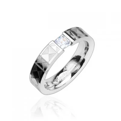 Anillo Acero Inoxidable Diseño Zirconia Prensada Rombos