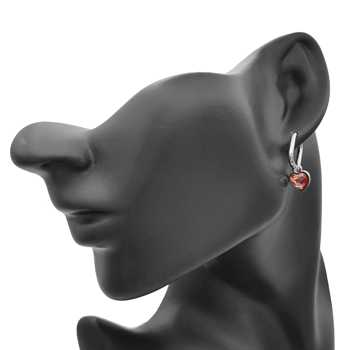 Aretes Acero Plateado Huggies Rectangulares Corazon Rosa
