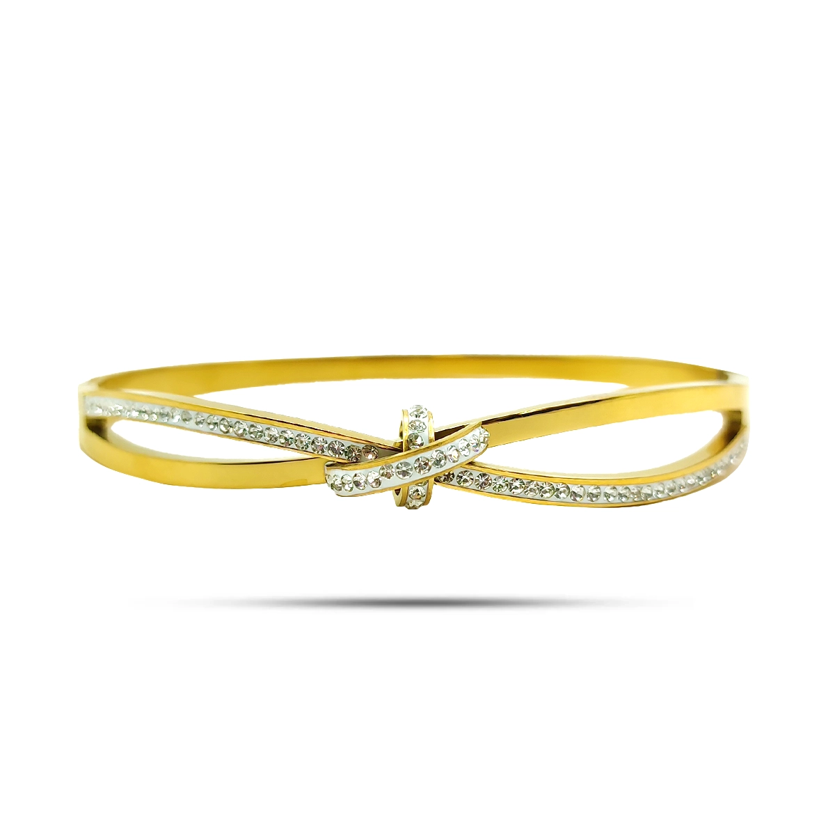 Pulsera Acero Brazalete Nudo Cruzado Micro Cristales