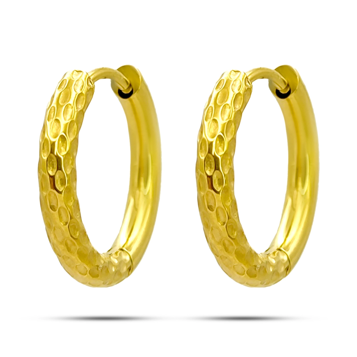 Aretes Acero Dorado Arracadas Huggies Mitad Martillada