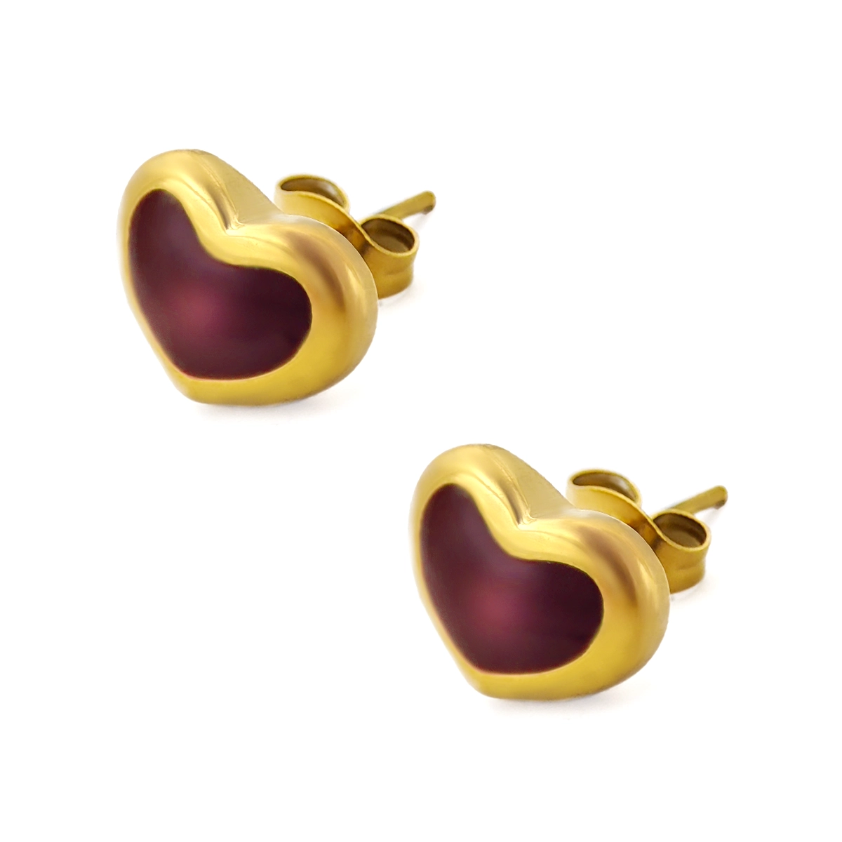 Set Joyería Inox Dorado Corazón Inflado Centro Guinda