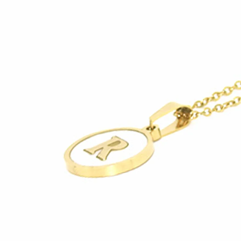 Collar Acero Dorado Letra R Madre Perla