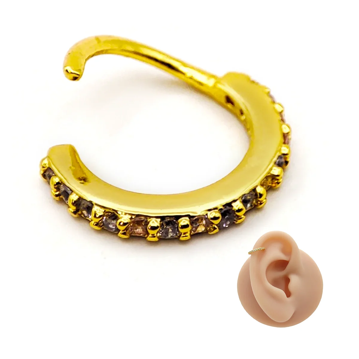 Piercing de Oreja Acero Aro Argolla Sin Fin Cristales