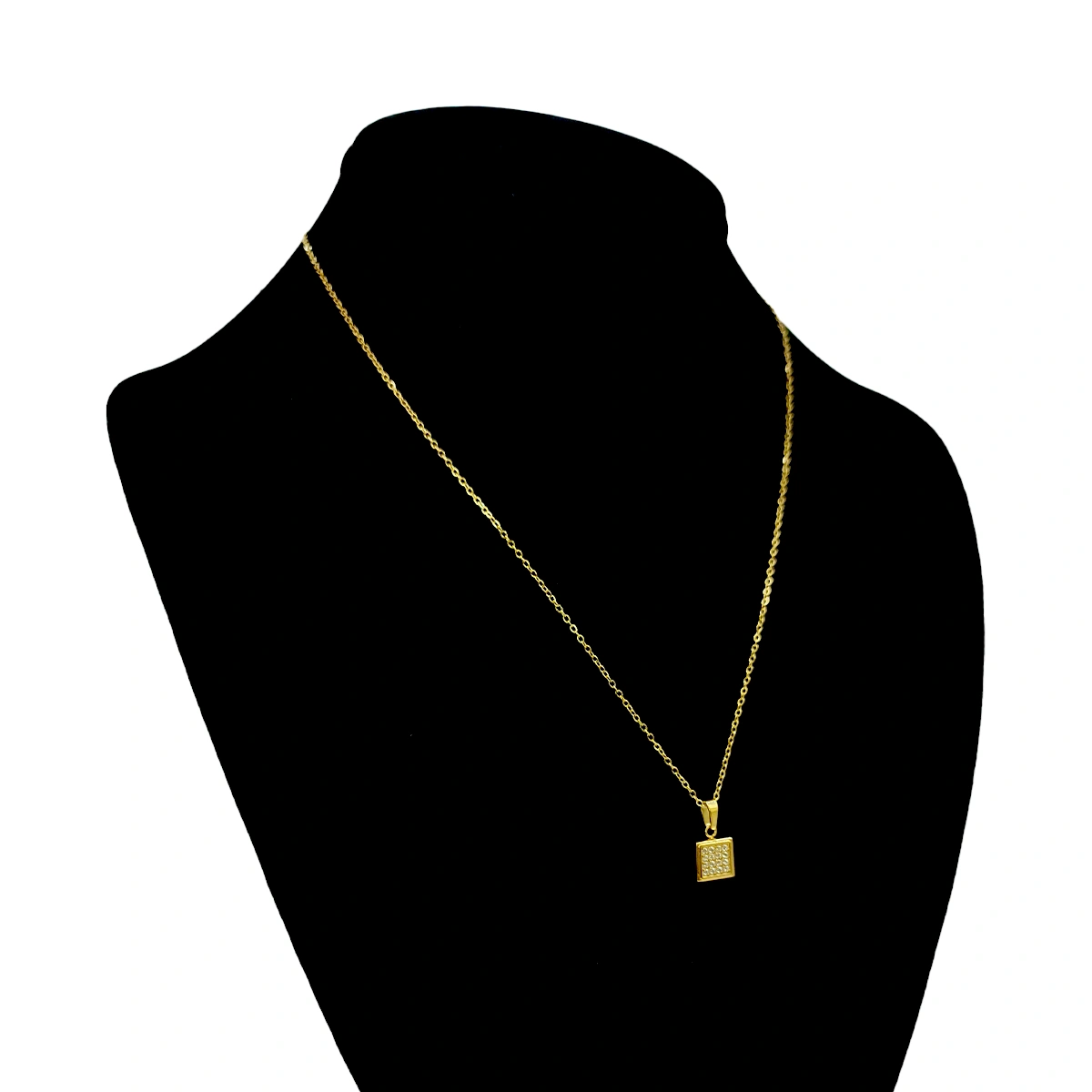 Collar Acero Dorado Mini Cuadrado Cristales Elegante