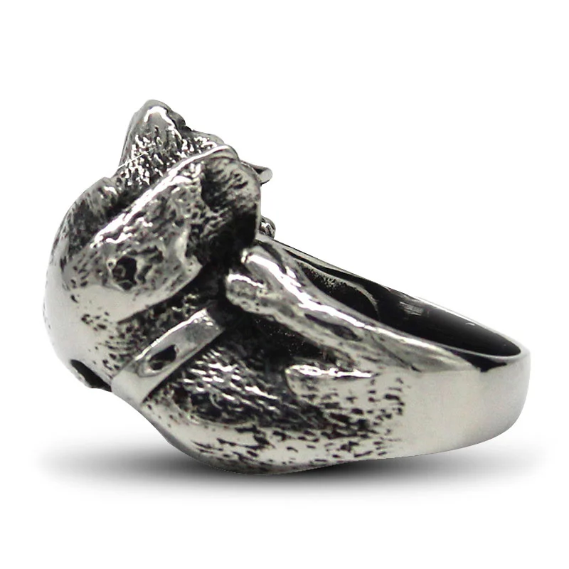 Anillo Acero Inoxidable Plateado Vintage Perro Sabueso