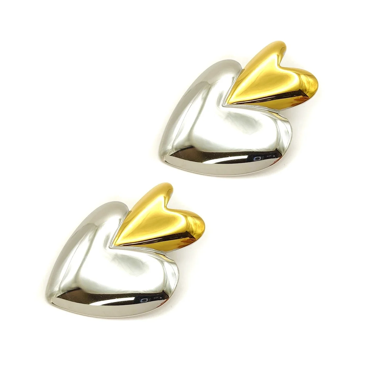 Aretes Acero Bicolor Corazones Unidos Verticales 43 mm