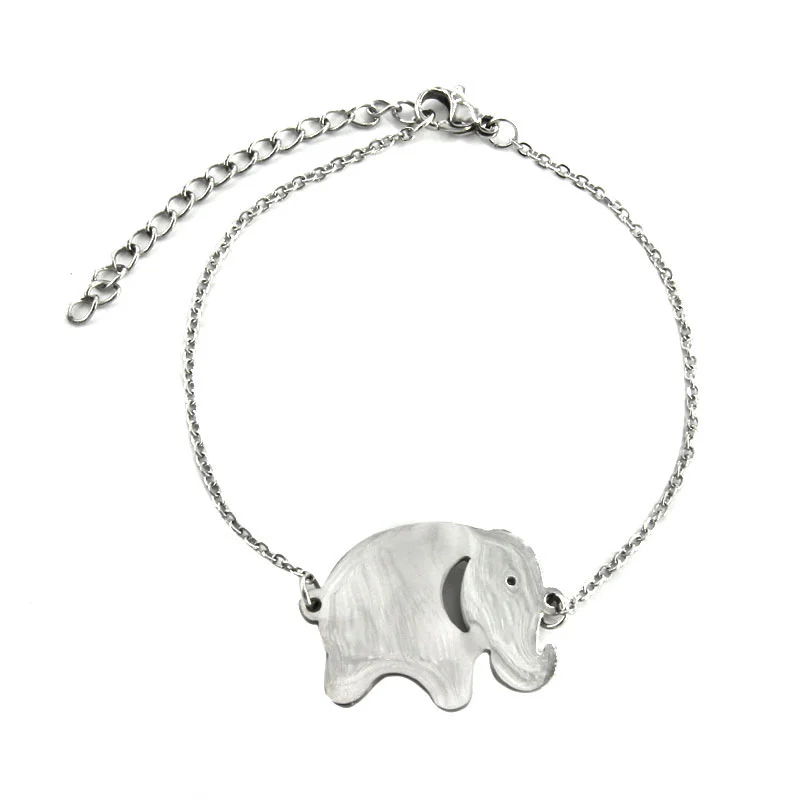 Pulsera Acero Plateado Elefante Buena Fortuna Minimalista