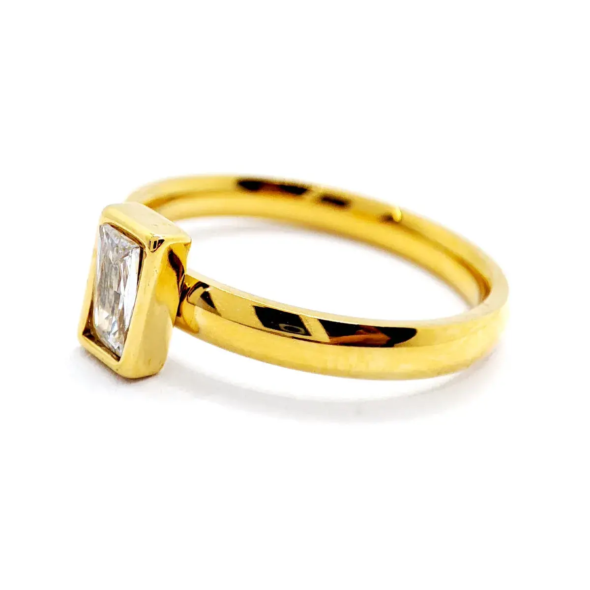 Anillo Acero Dorado Mujer Elegante Zirconia Rectangular